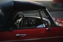 the front of a red car