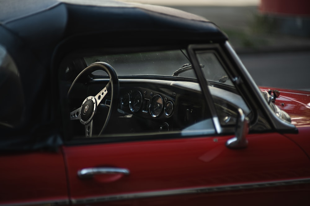 the front of a red car