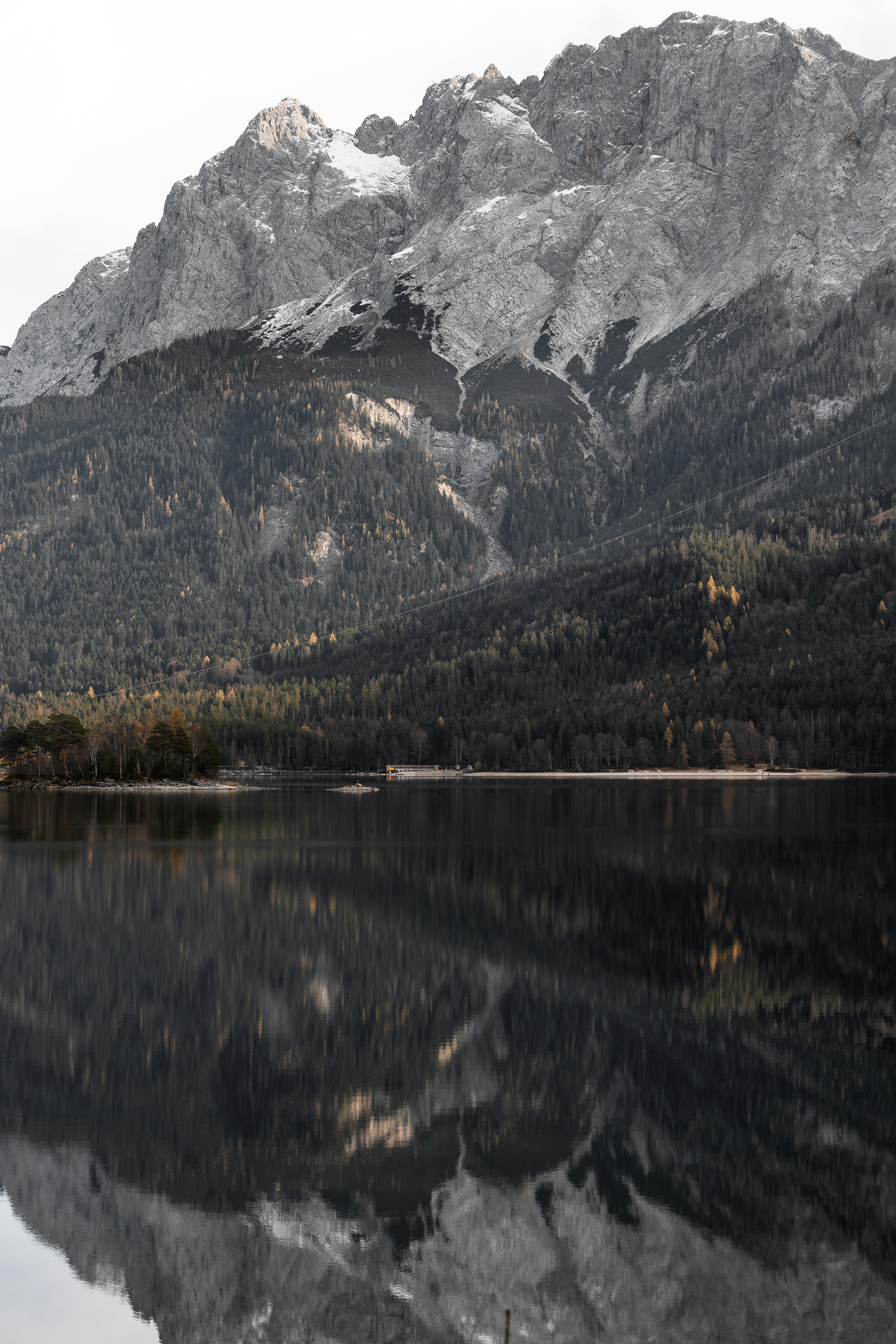 a lake with a mountain in the background