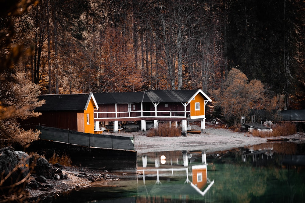 a house on a dock by a lake