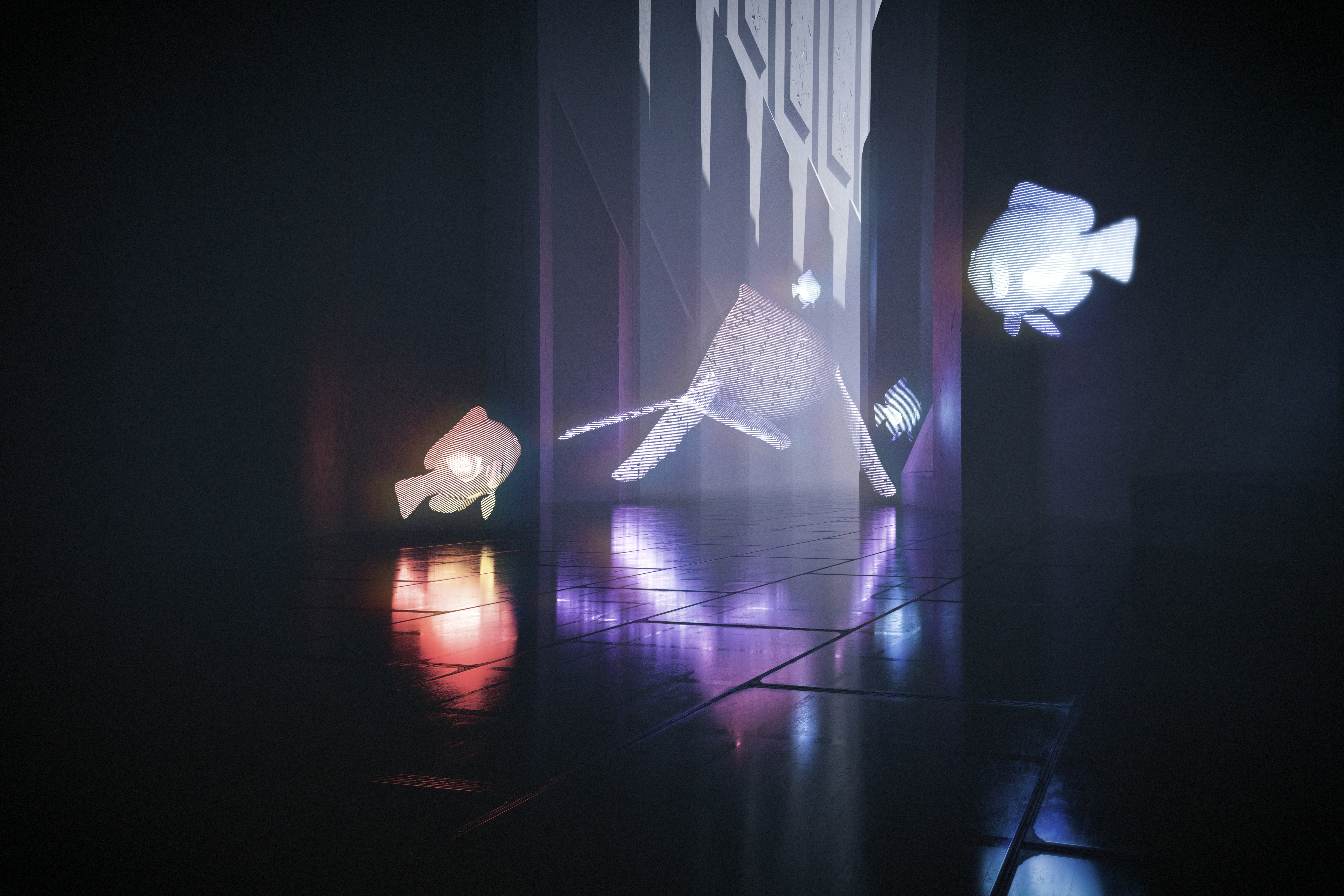 a group of white and black lights, 