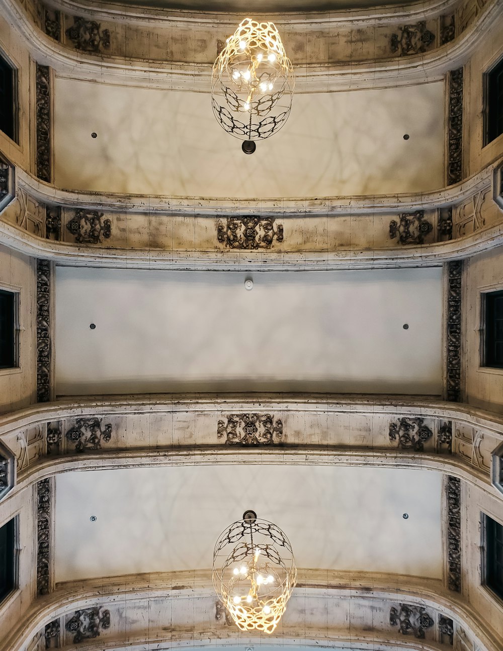 a chandelier from a ceiling