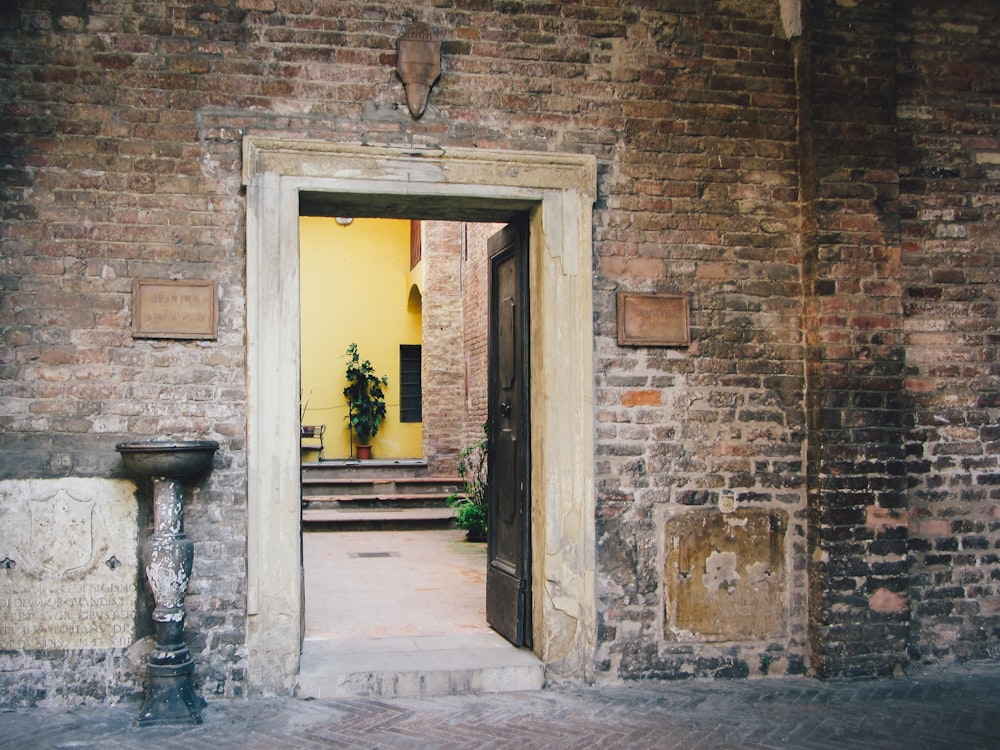 a doorway in a brick building