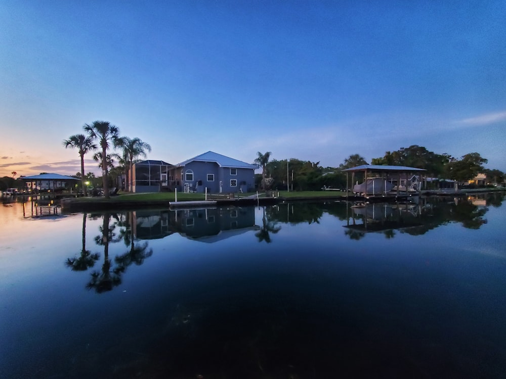 a body of water with buildings along it