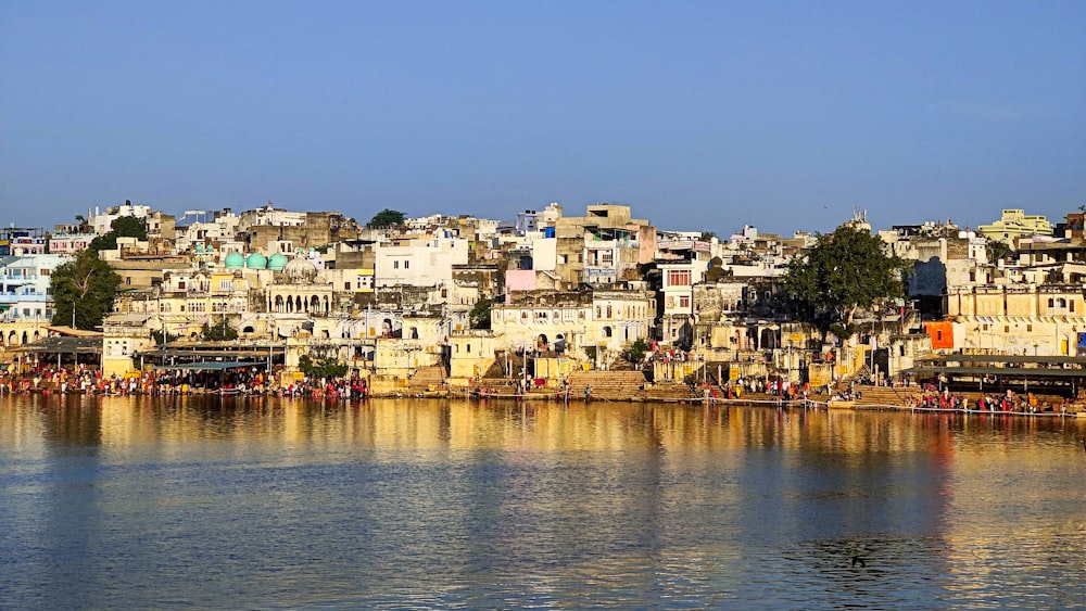 a body of water with buildings along it