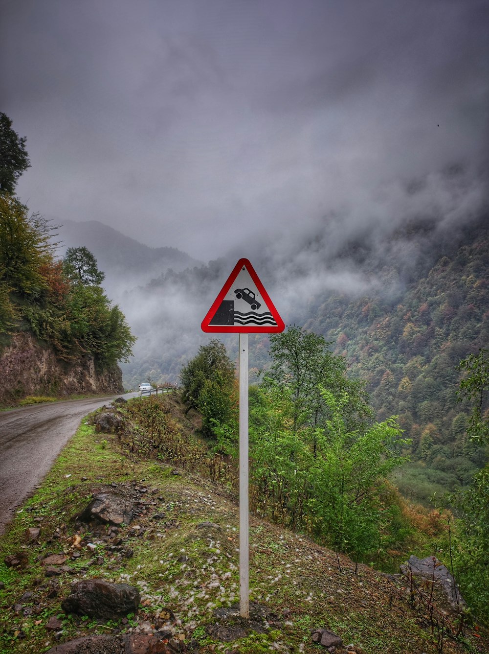 a sign on a road