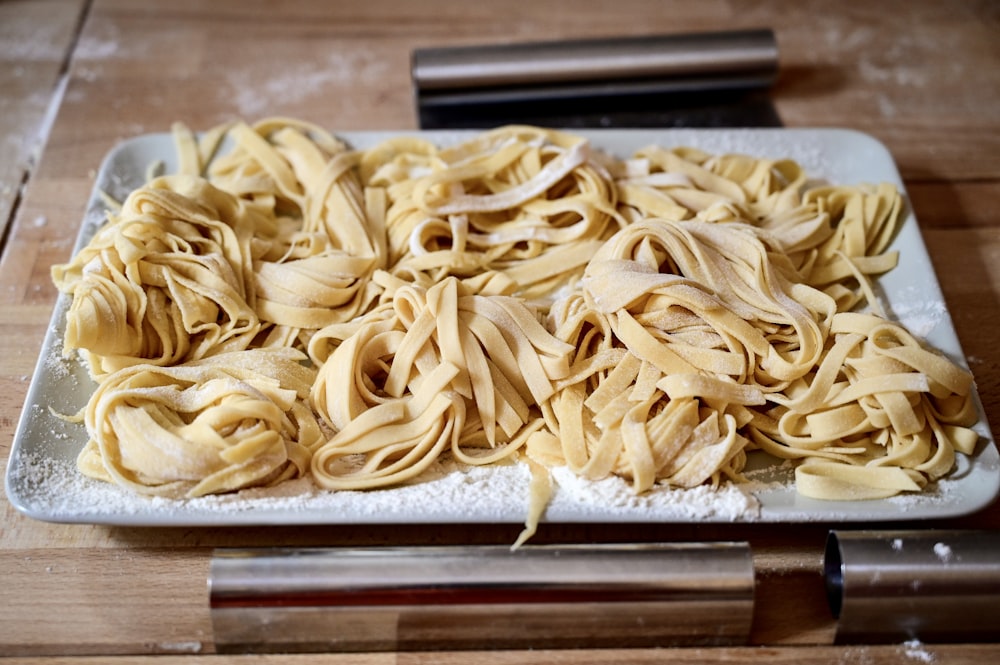 a tray of pasta