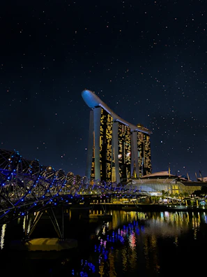 a bridge with lights at night
