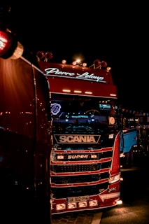 a large red truck with lights