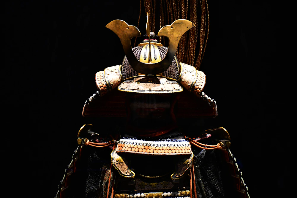 Portrait of a warrior in traditional dress, low light