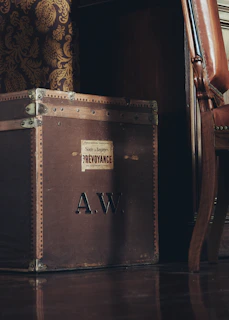 a brown rectangular box with a label on it