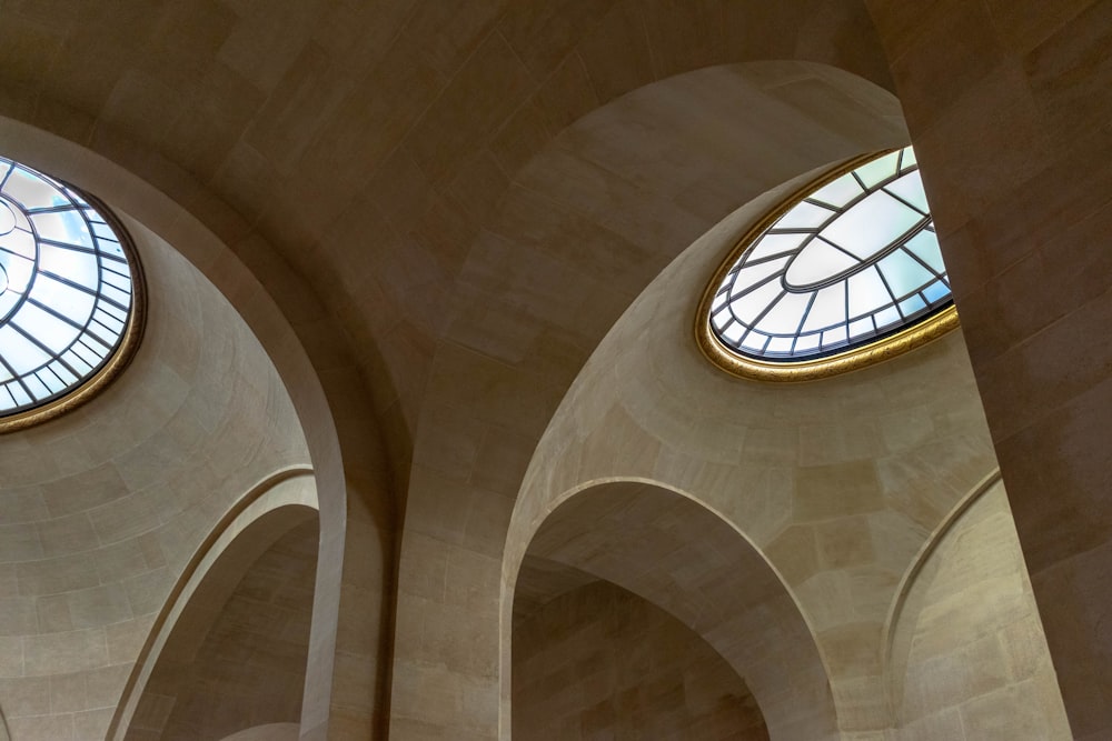 a large arched ceiling with arched windows