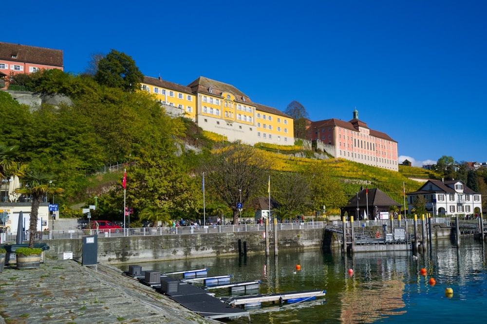 a body of water with buildings along it