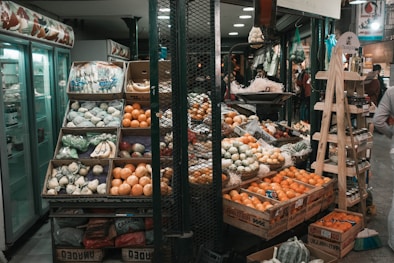 a market with fruits and vegetables