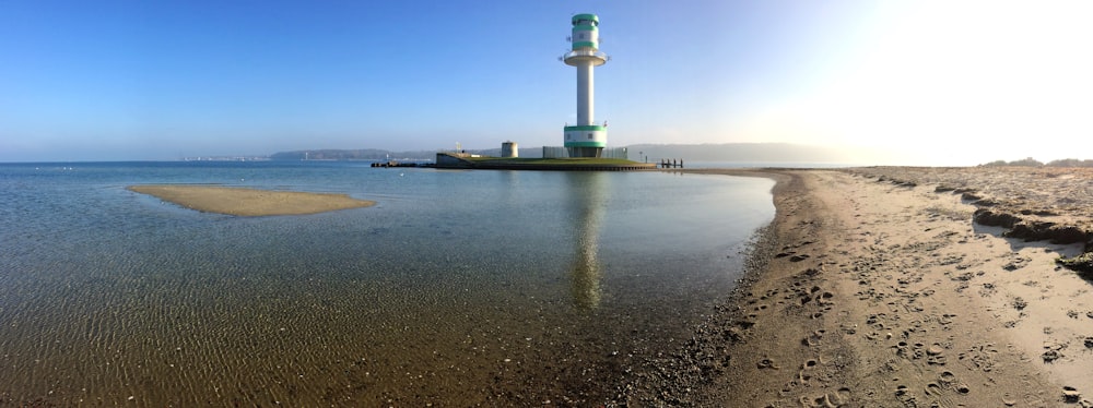 a lighthouse on a beach