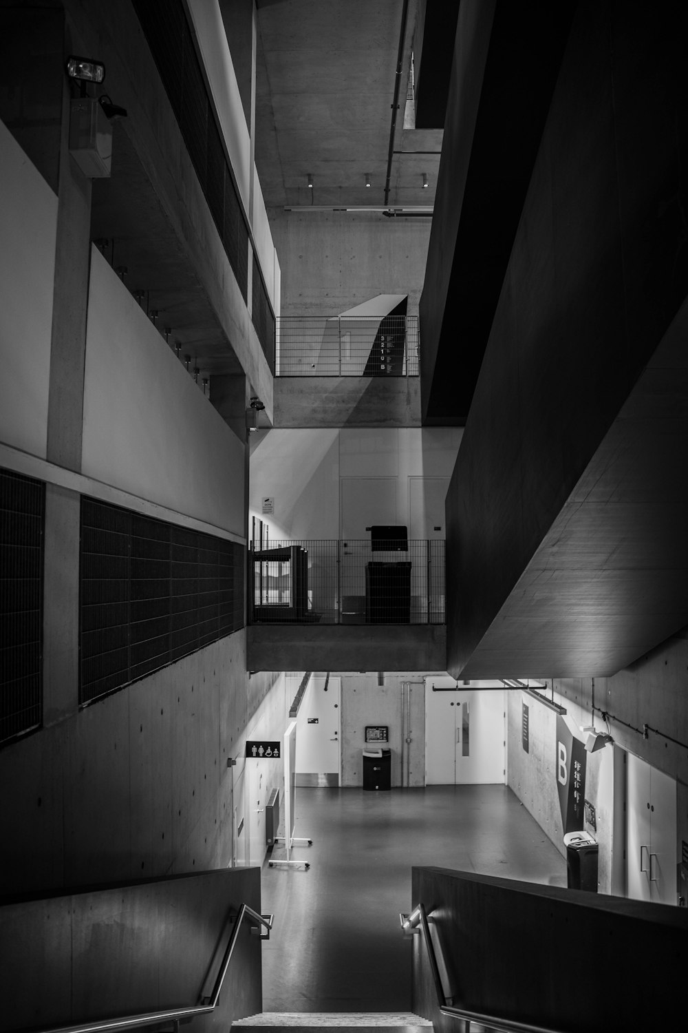 a hallway with a few windows