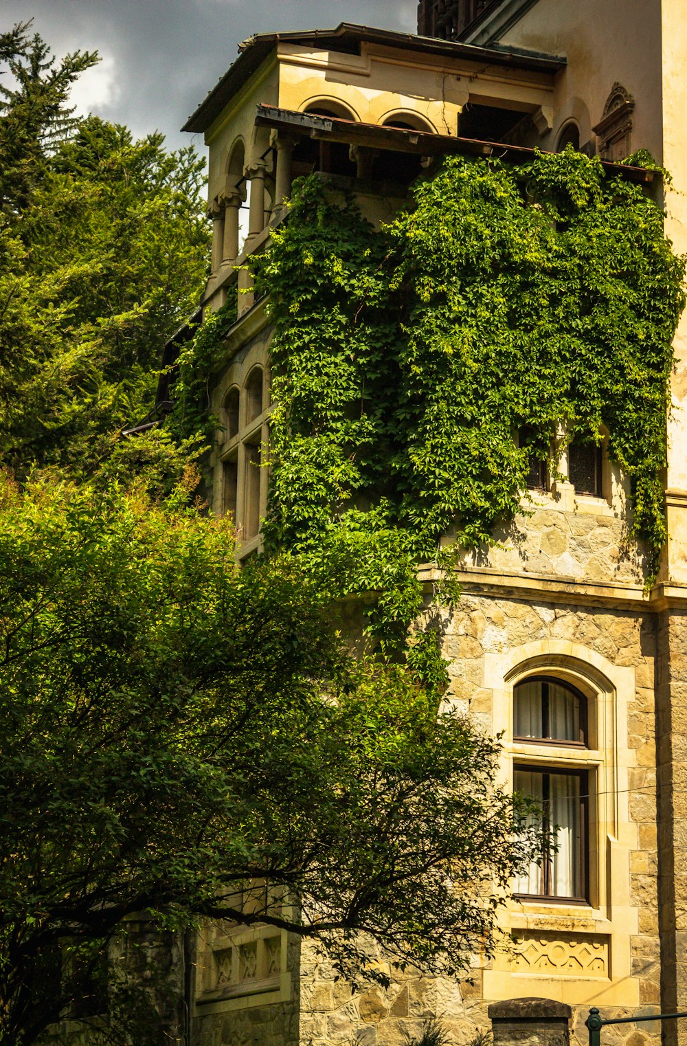 un bâtiment entouré d’arbres