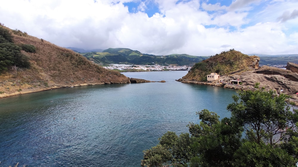 a body of water with land around it