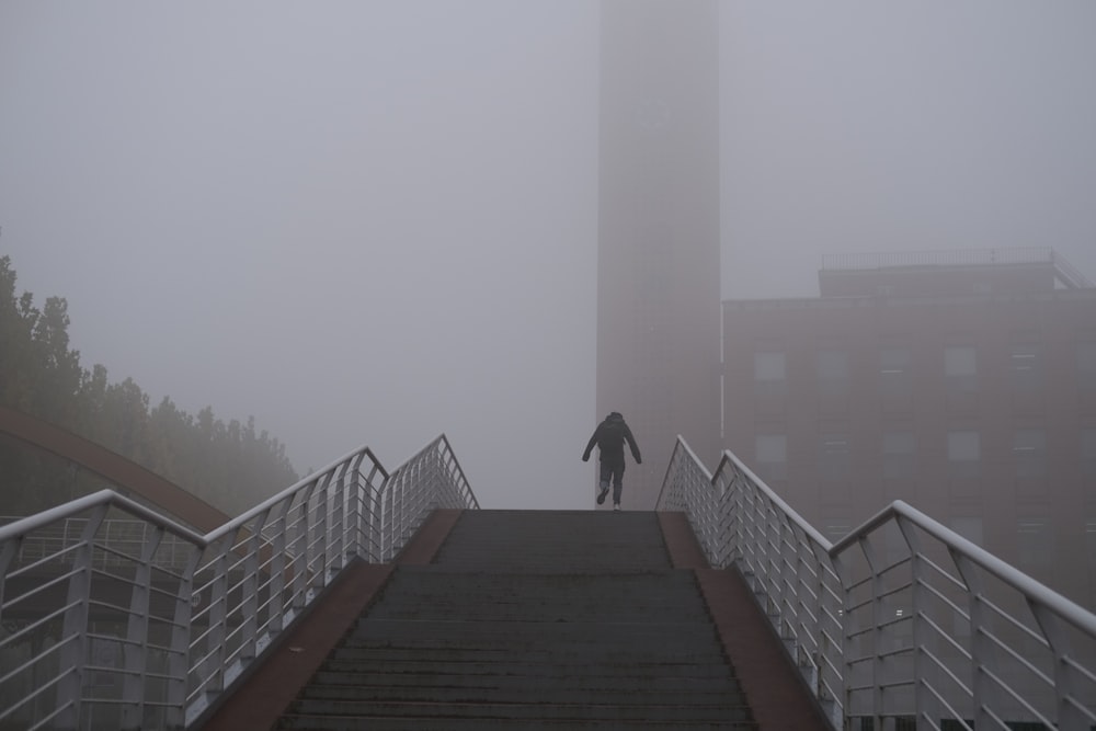 a person walking up a flight of stairs