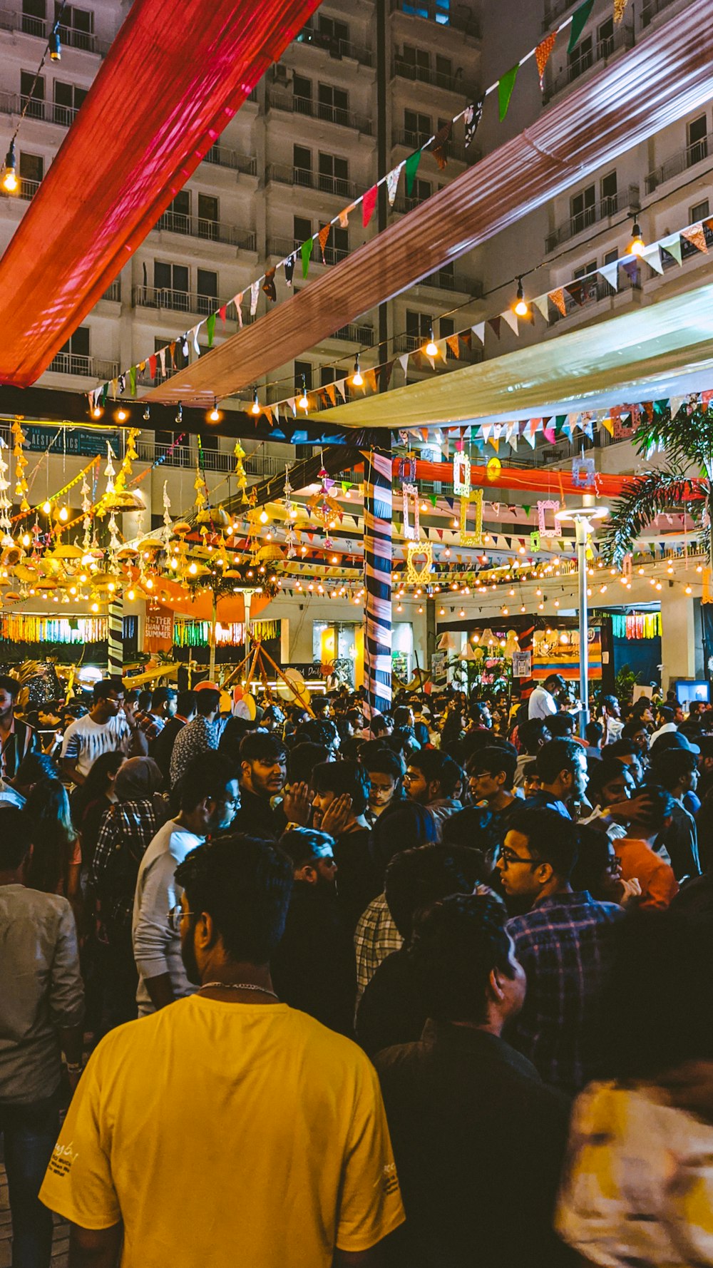 a crowd of people in a street