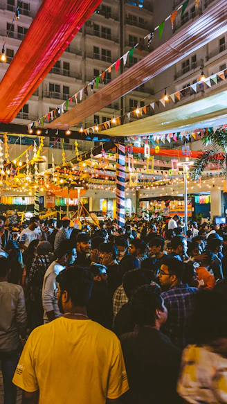a crowd of people in a street