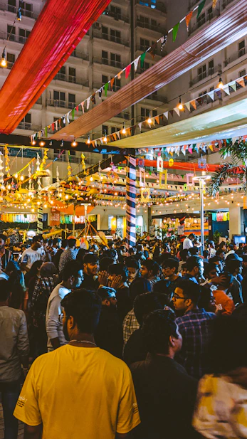 a crowd of people in a street