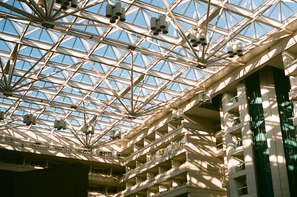 a large glass ceiling with many lights