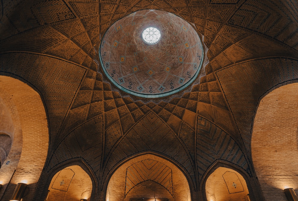 a ceiling with a circular light