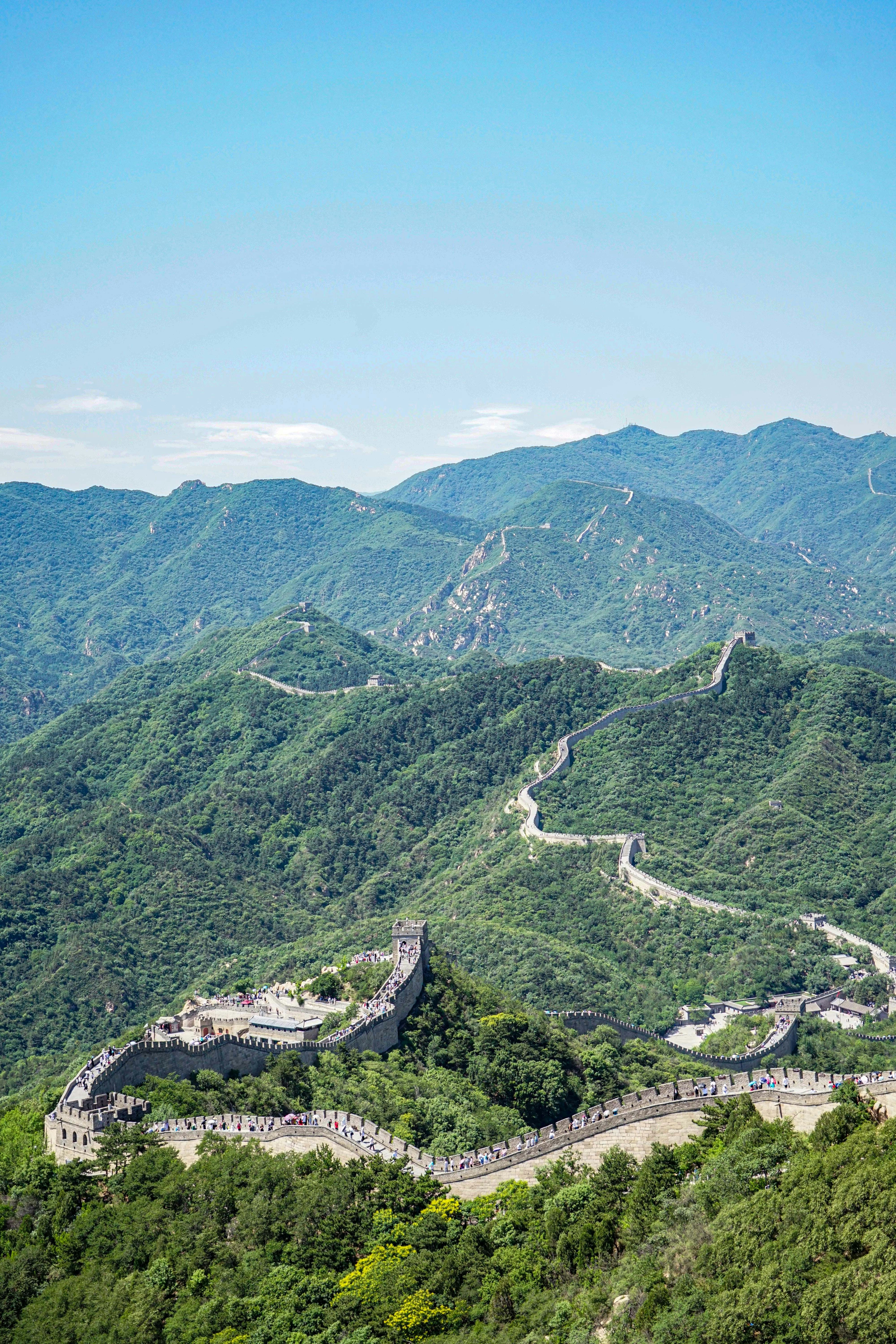 The magnificent Great Wall of China winding through the mountains