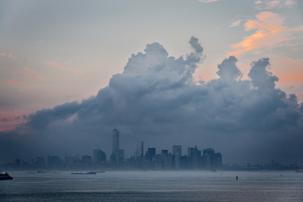 a city skyline with clouds