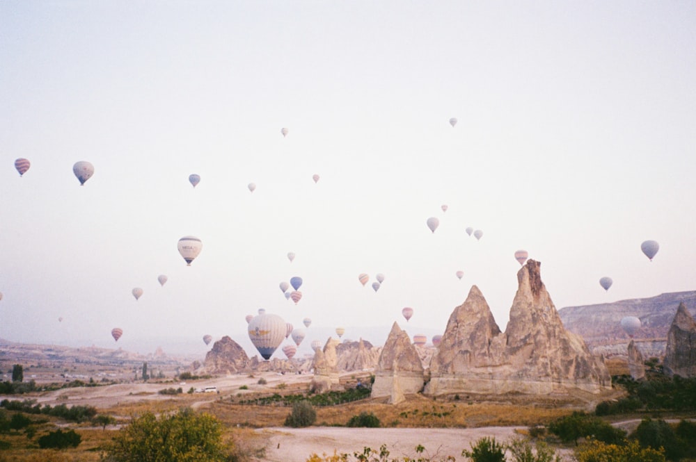 a group of hot air balloons in the sky