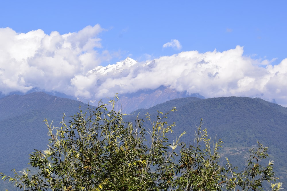 uma vista de uma cordilheira com nuvens no céu