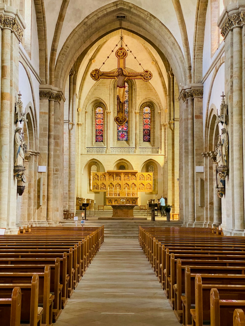 a large church with a large stained glass window