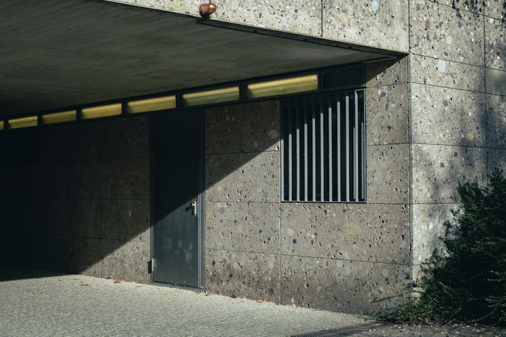 a building with a black door