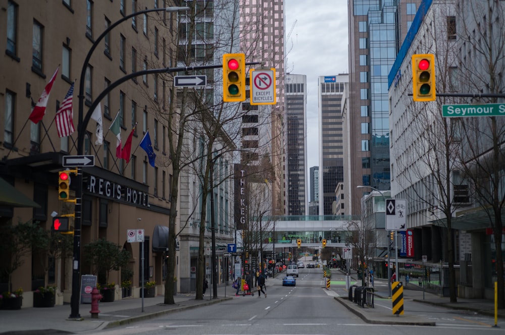 a city street with traffic lights