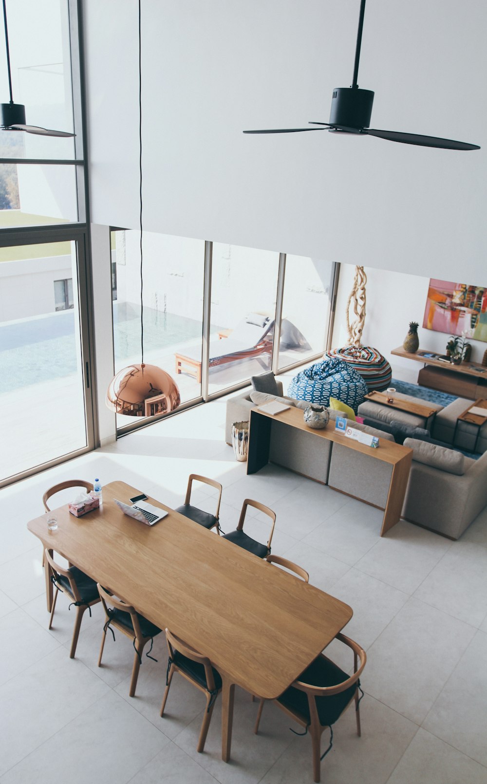 a dining room table with chairs