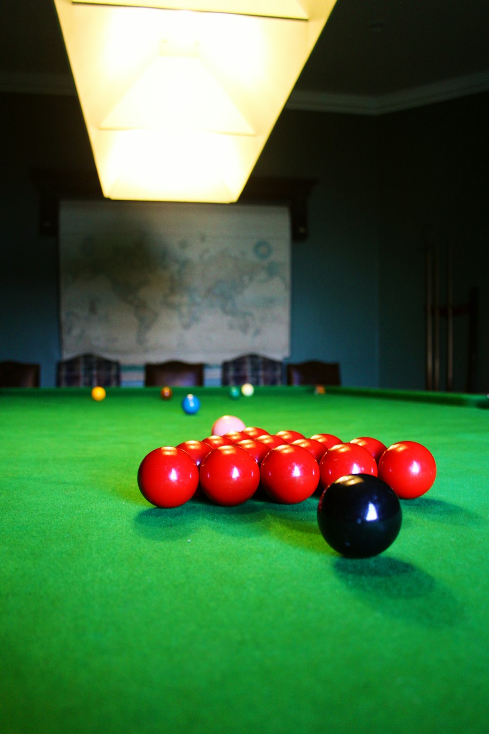 a pool table with balls on it