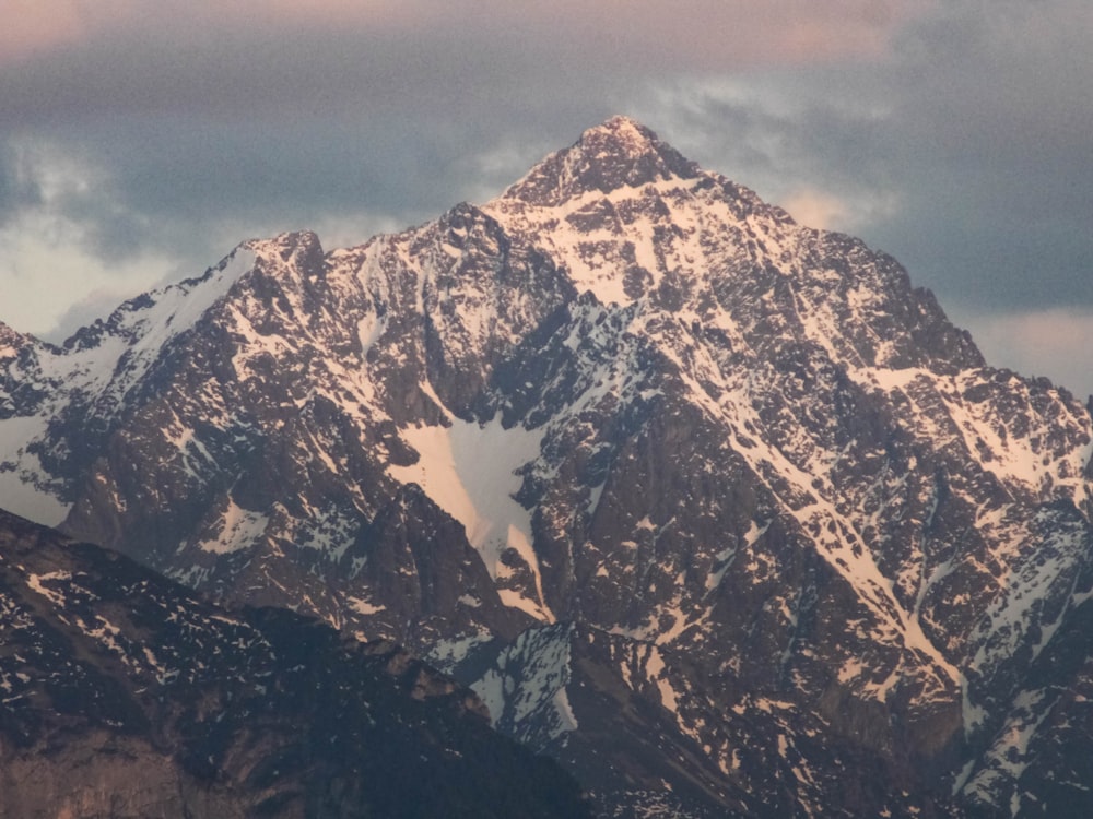 a mountain with snow