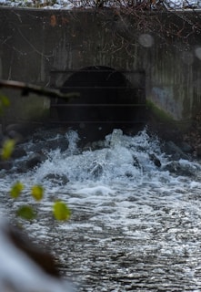 a river flowing under a bridge