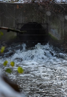 a river flowing under a bridge