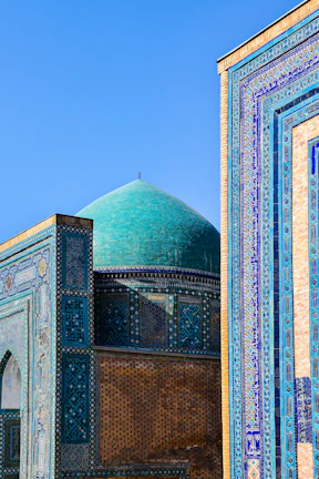 Detailed shot of the intricate mosaic patterns inside Edificio Jiménez.