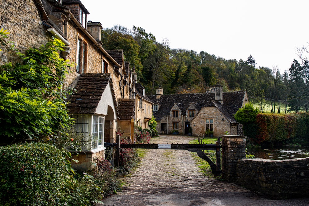 a stone path leading to a house