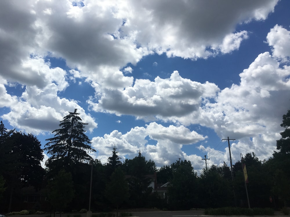 a cloudy sky over trees