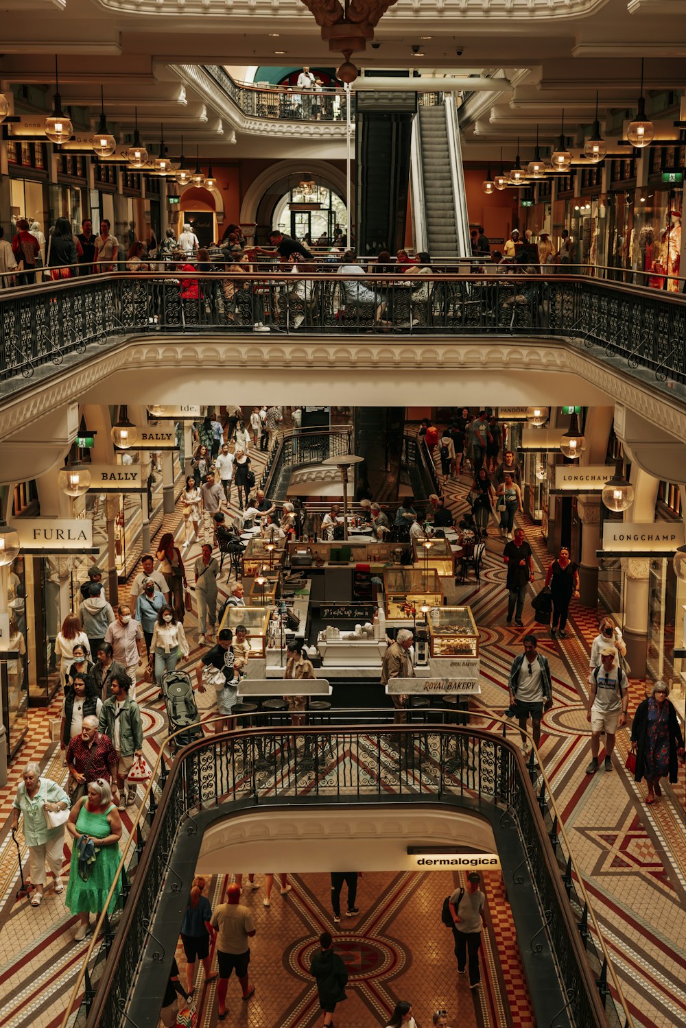 a high angle view of people inside a building