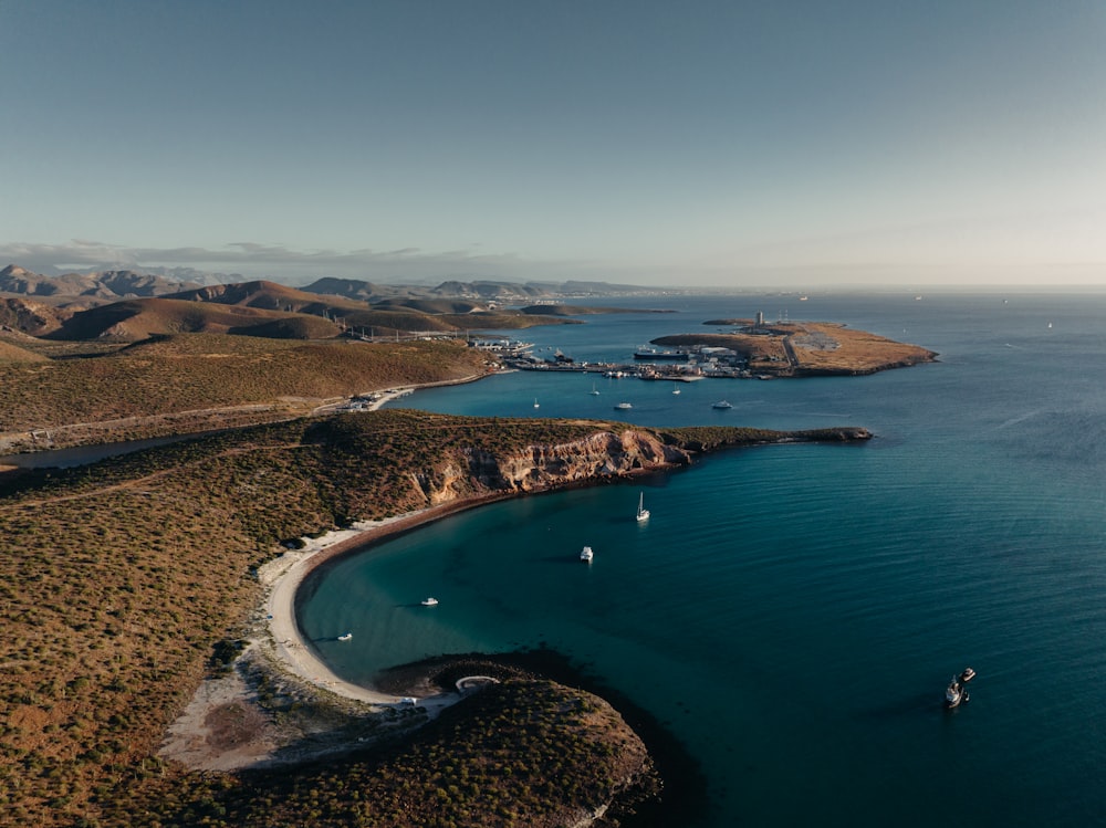 a beach with a body of water