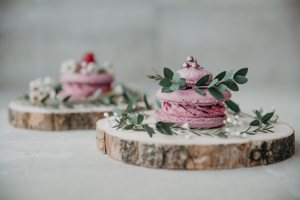 a cake with pink frosting