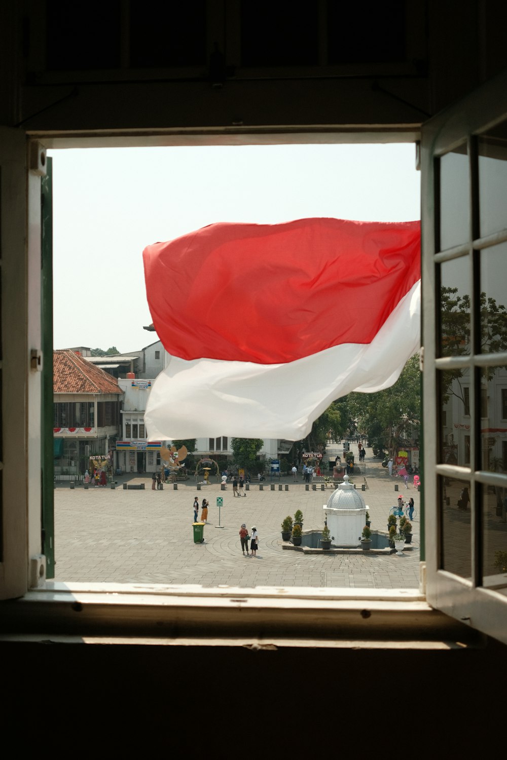 a flag from a window