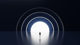 a person walking in a tunnel