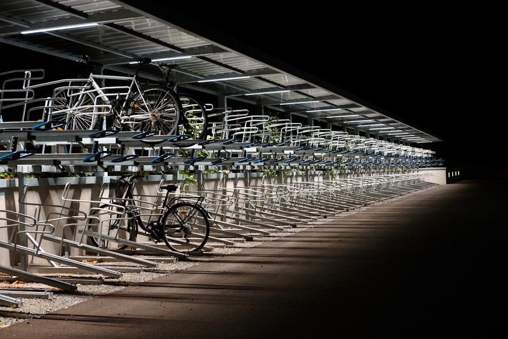 bicycles parked on a bridge