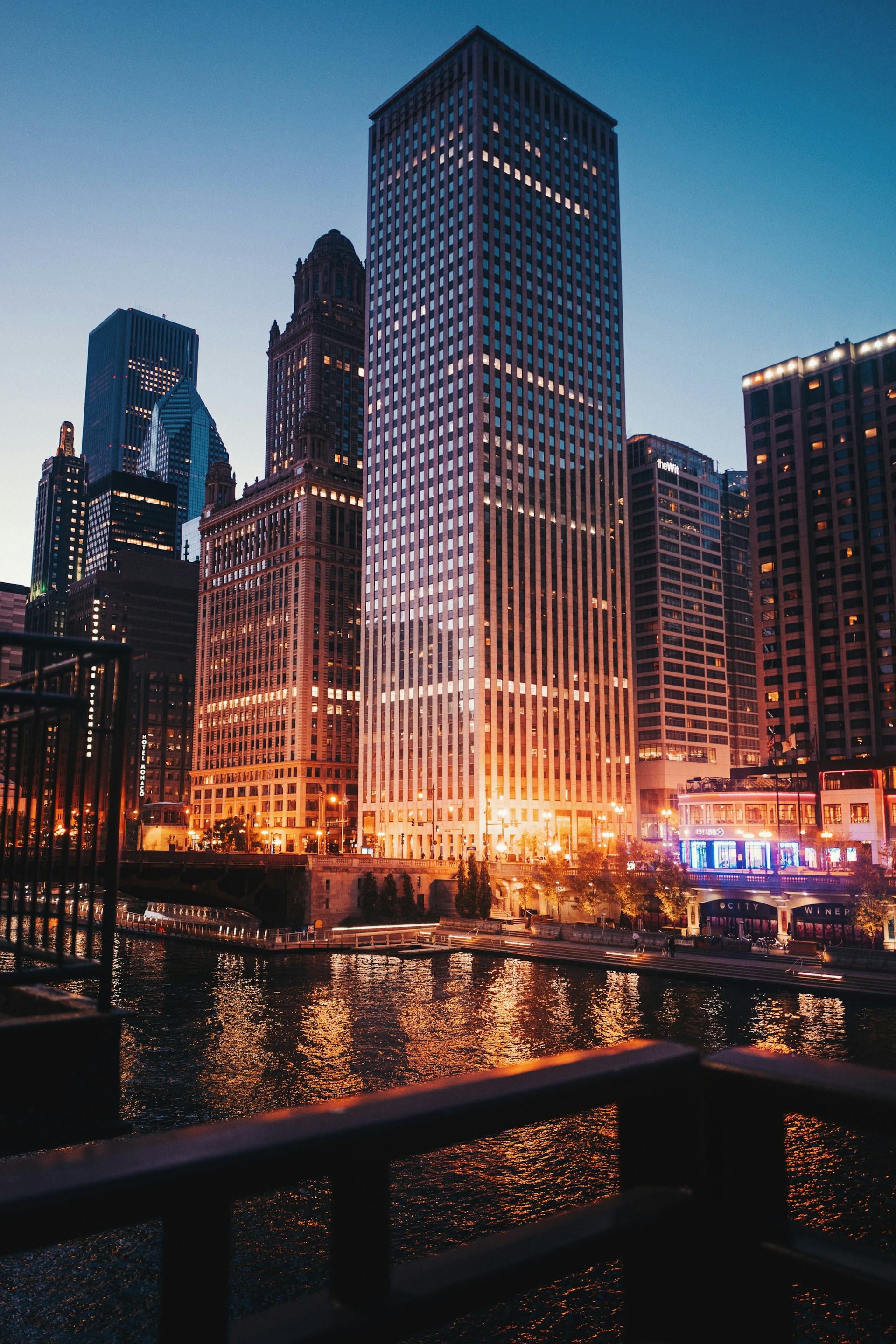 a city skyline at night
